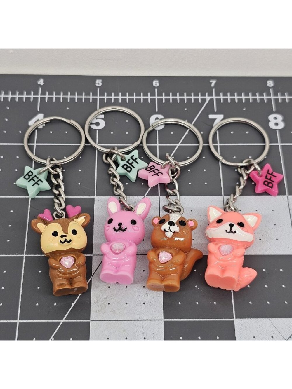Claires Woodland Animals BFF Keychains Lot of 4 Fawn Bunny Beaver Fox Cute...